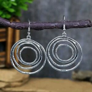 Silver circle dangle earrings; 2.3"h x 1.5"w; nwot